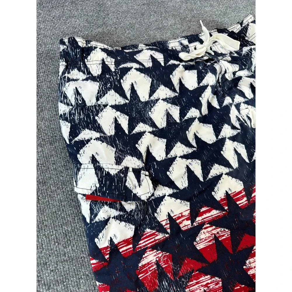 Joe Boxer American Flag Swim Trunks Red White Blue‎ Board Shorts L 4th of July